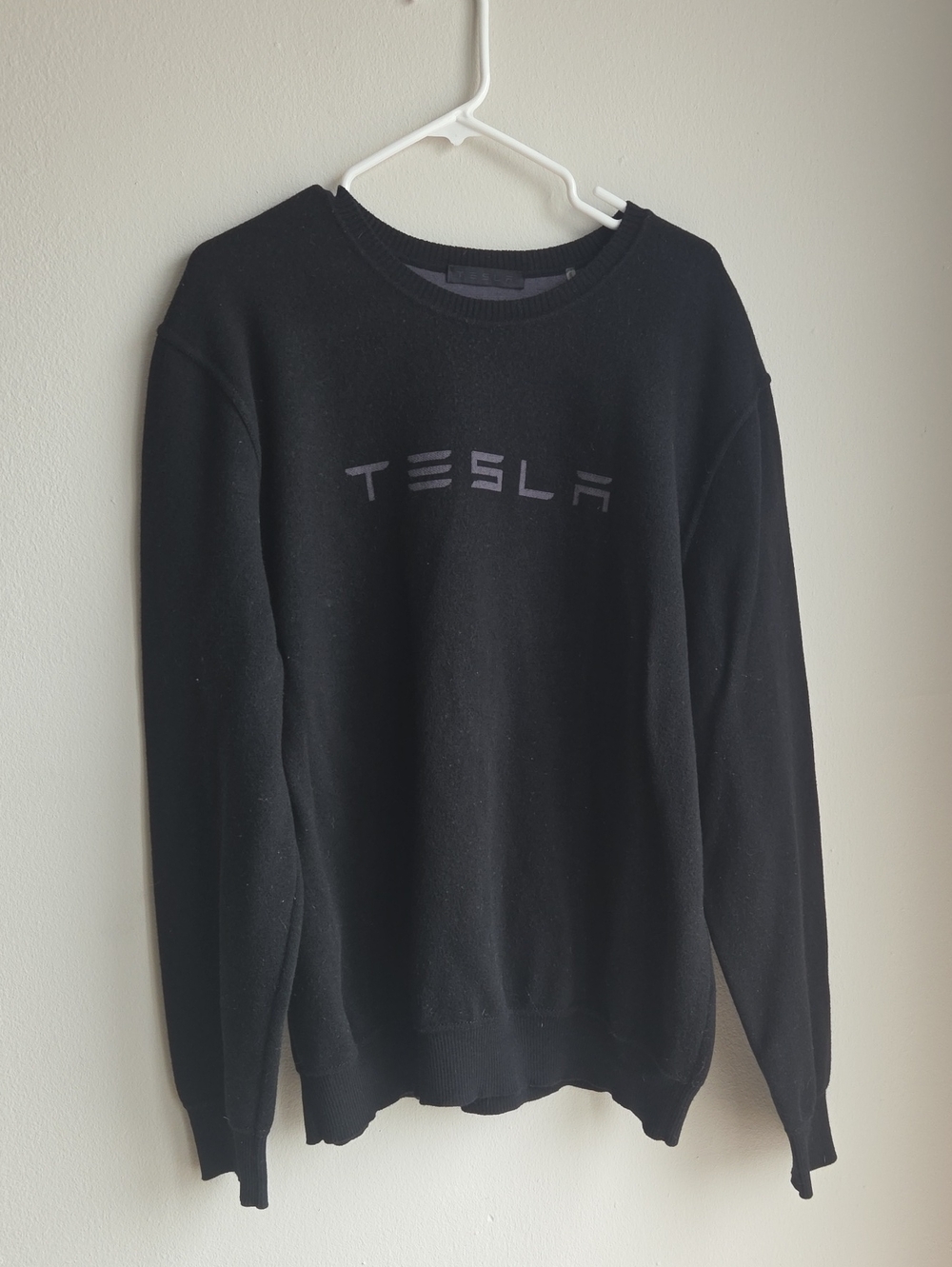 Tesla Black Crewneck Sweatshirt with Subtle Gray Logo
